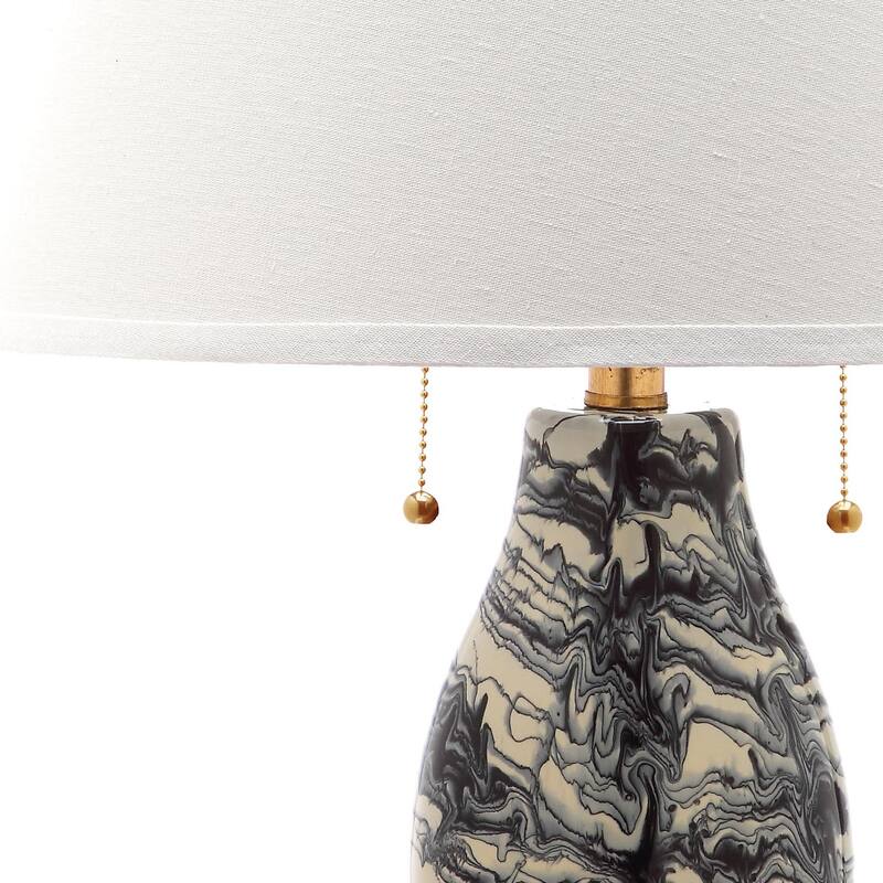 SAFAVIEH Lighting 29-inch Black and White Color Swirls Glass Table Lamp (Set of 2) - 17"x17"x28"