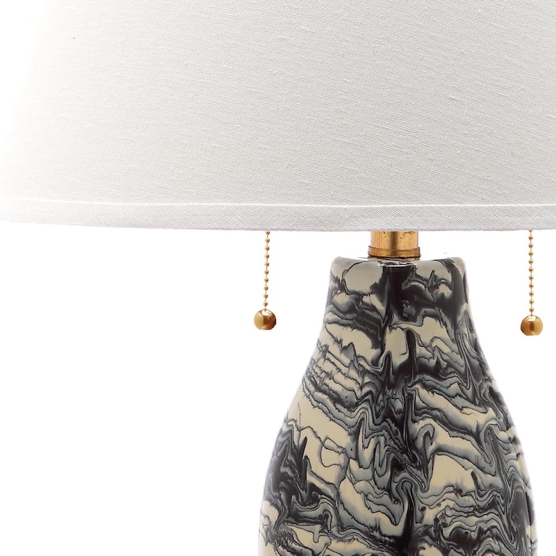 SAFAVIEH Lighting Sebrina 29-inch Navy And White Color Swirls Glass Table Lamp (Set of 2) - 17"x17"x28" - 17Wx17Dx28H - Black/White