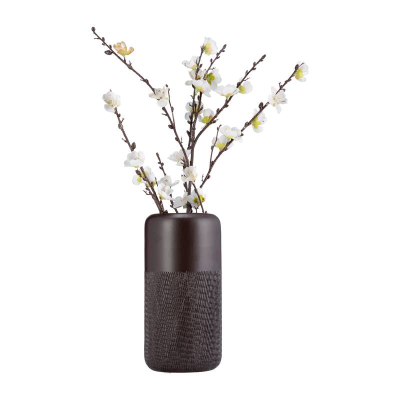 Sagebrook Home Neutral Ceramic Vase - 5" x 5" x 10" - Etched Brown
