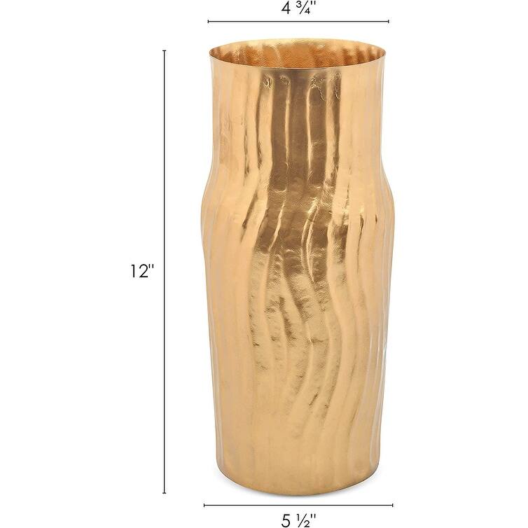 Berkware Gold Elegant 12" Tall Wavy Textured Decorative Centerpiece Vase