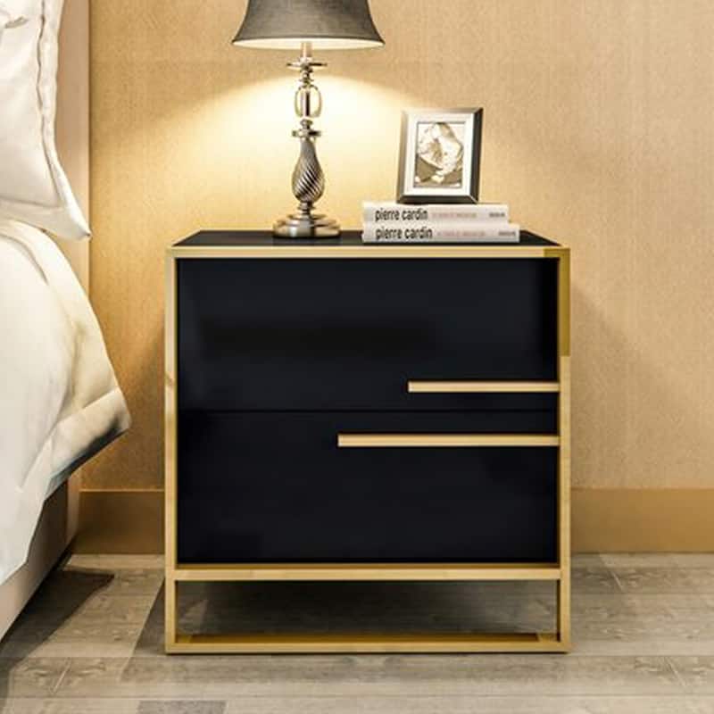 Modern 15.7'' Wide Nightstand 2 - Drawer Nightstand in White/Black - Black