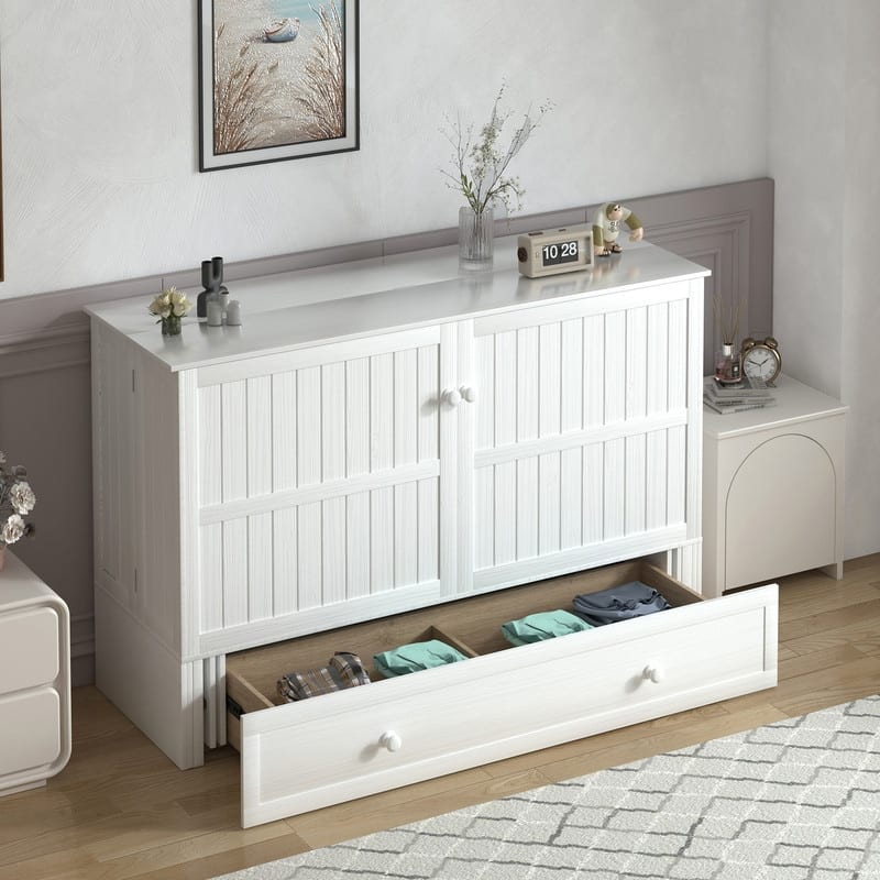 Mixoy Murphy Bed Cabinet Chest with Mattress & Storage Platform