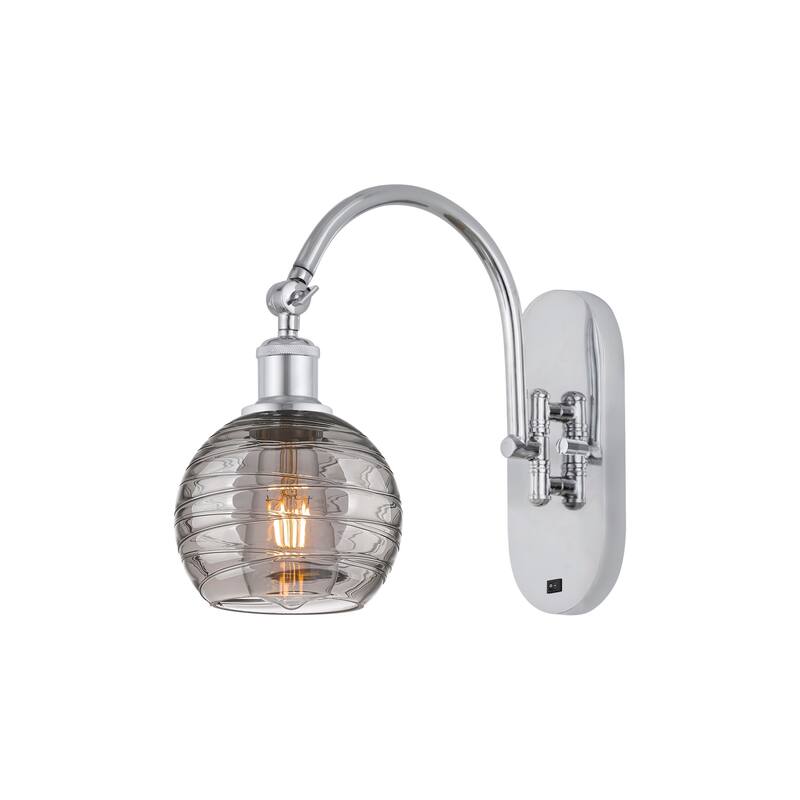 Innovations Lighting 518-1W 12 6 Athens Deco Swirl Sconce Athens Deco - Polished Chrome / Light Smoke Deco Swirl