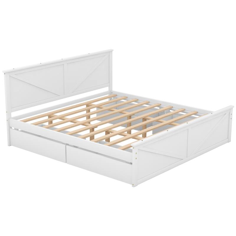 Platform Bed with Four Storage Drawers and Support Legs