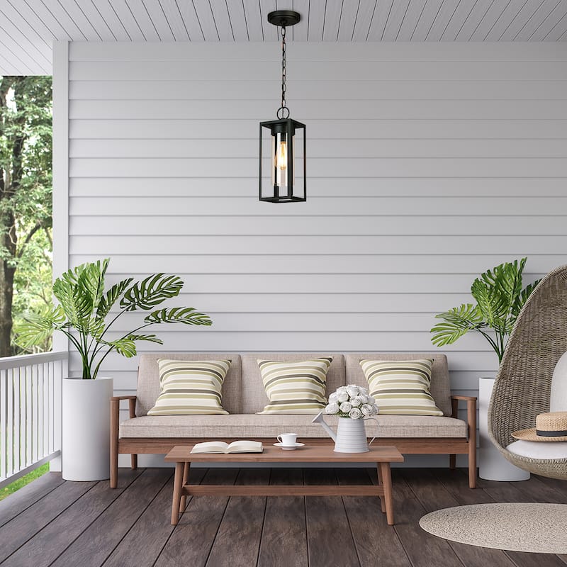 Eglo Walker Hill 14-inch Matte Black Outdoor Pendant with Clear Glass