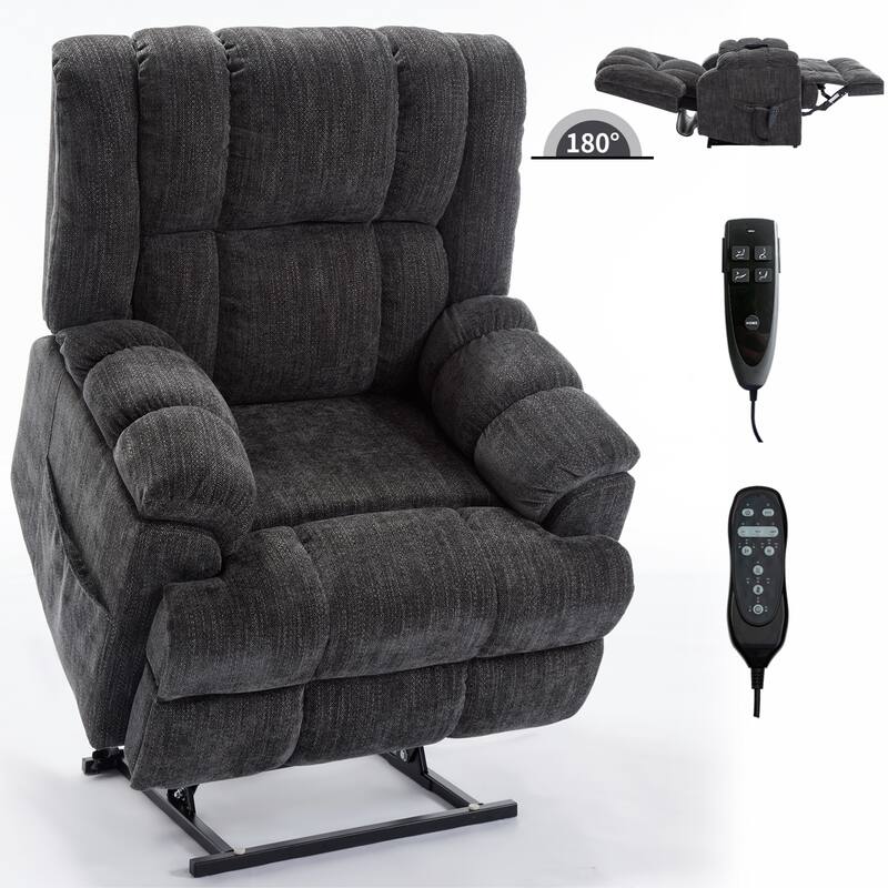 Blue Dual Motor Lift Recliner with Heat, Massage, Infinite Recline, and Heavy-Duty Support up to 350 lbs