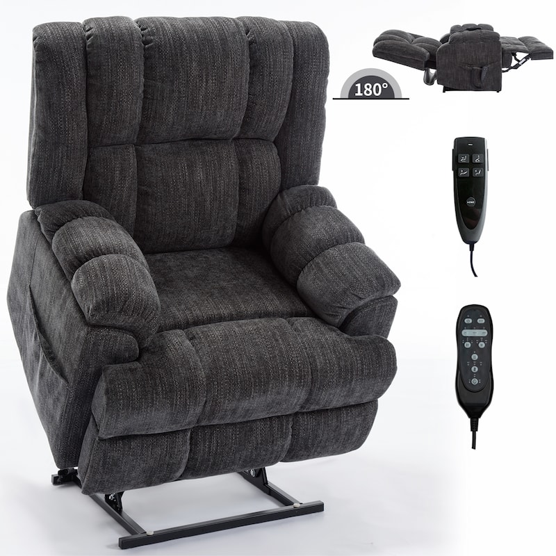 Grey Power Lift Recliner Massage Chair with Dual Motor and Lumbar Heat and Adjustable Positions