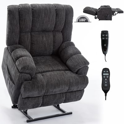 Grey Power Lift Recliner Massage Chair with Dual Motor and Lumbar Heat and Adjustable Positions
