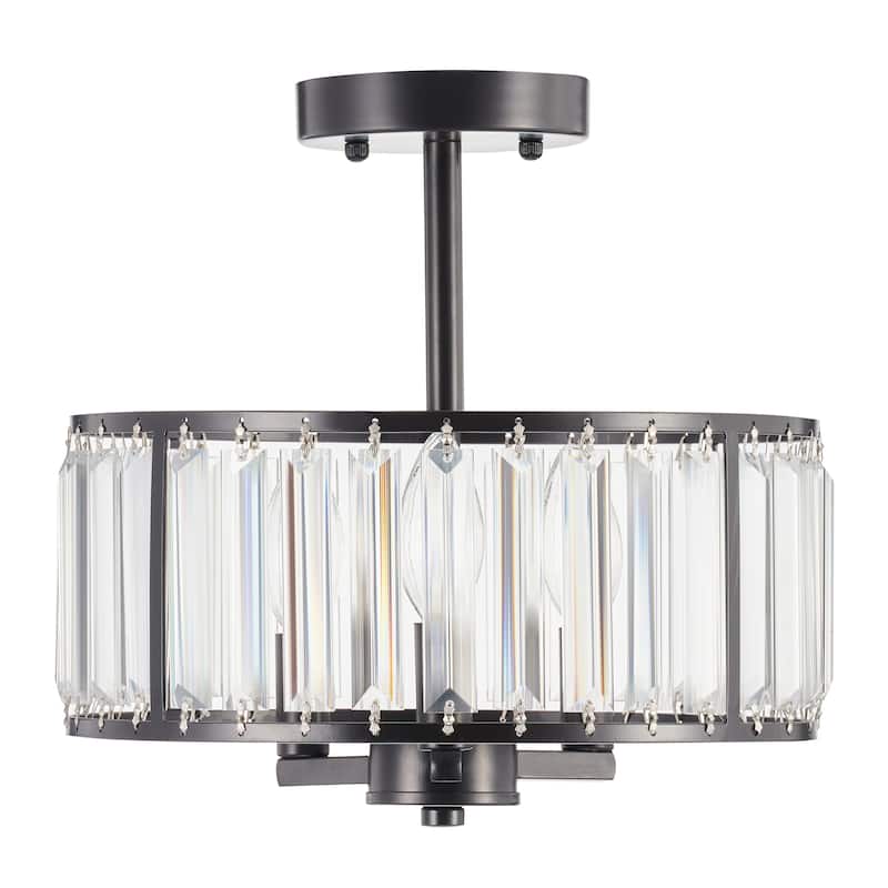 CO-Z 12" Modern 3-Light Crystal Semi Flush Mount Chandelier with Drum Shade