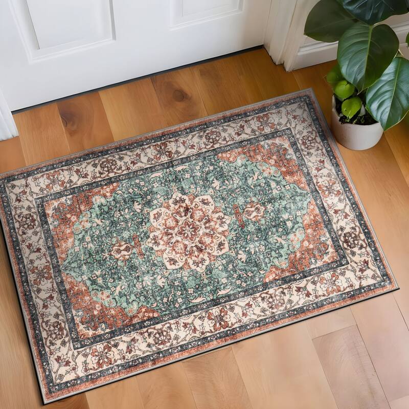 World Rug Gallery Traditional Oriental Medallion Washable Non Slip Area Rug - Multi - 2'x3'