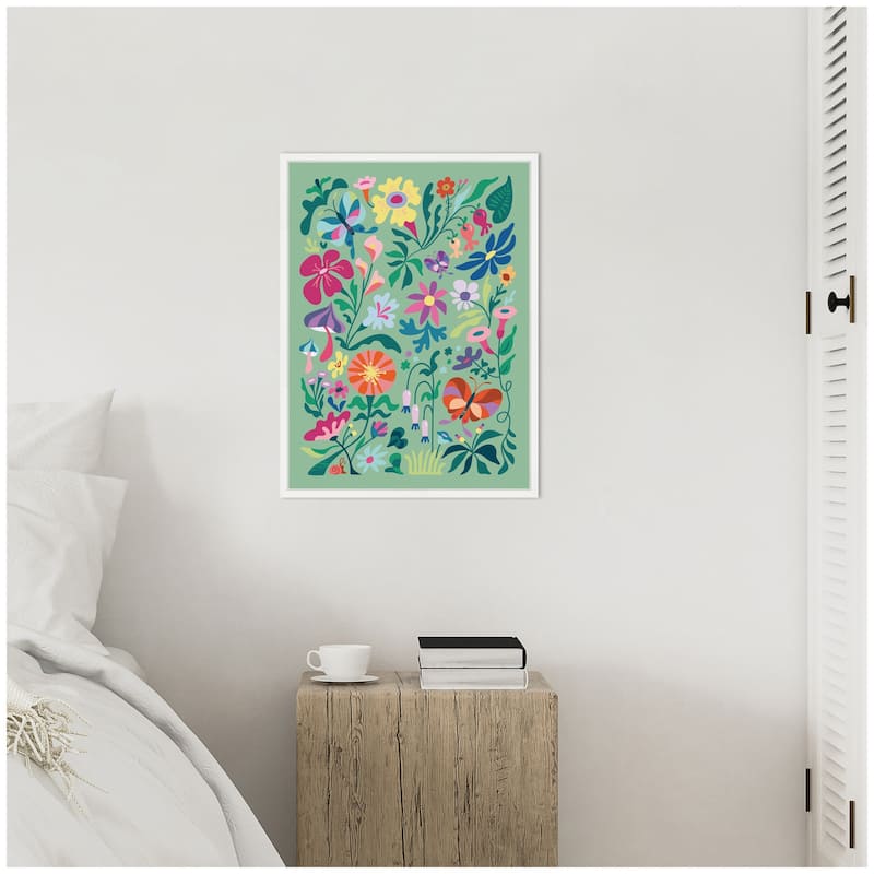 Kate and Laurel Sylvie Wild flowers and Butterflies Framed Canvas by Rachel Lee