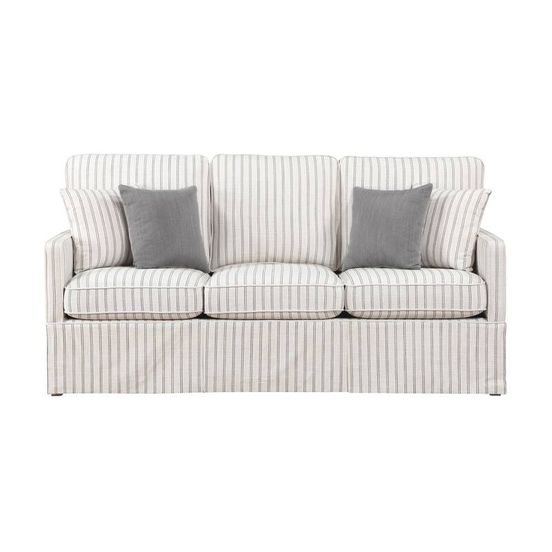 Tory Sofa with 4 Throw Pillows, Gray White Striped Polyester, 79 Inch