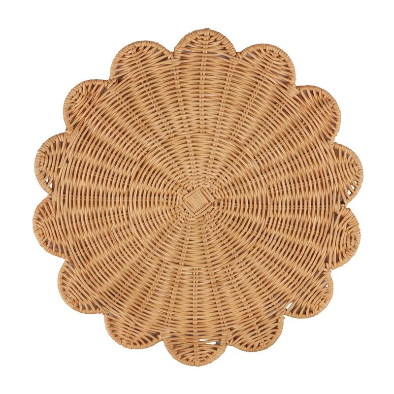 Rattan Placemats (Set of 4) - Handwoven Scalloped Design for Dining & Entertaining, 15"