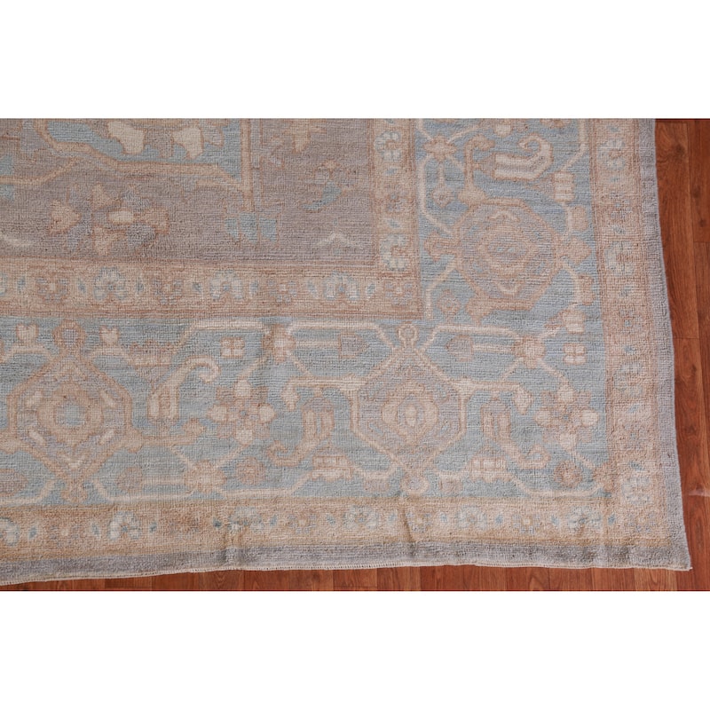Hand Knotted Oriental 100% Wool Carpet Transitional Medallion Navy Blue & Blues Oushak Area Rug - 14' 8'' X 12' 0''