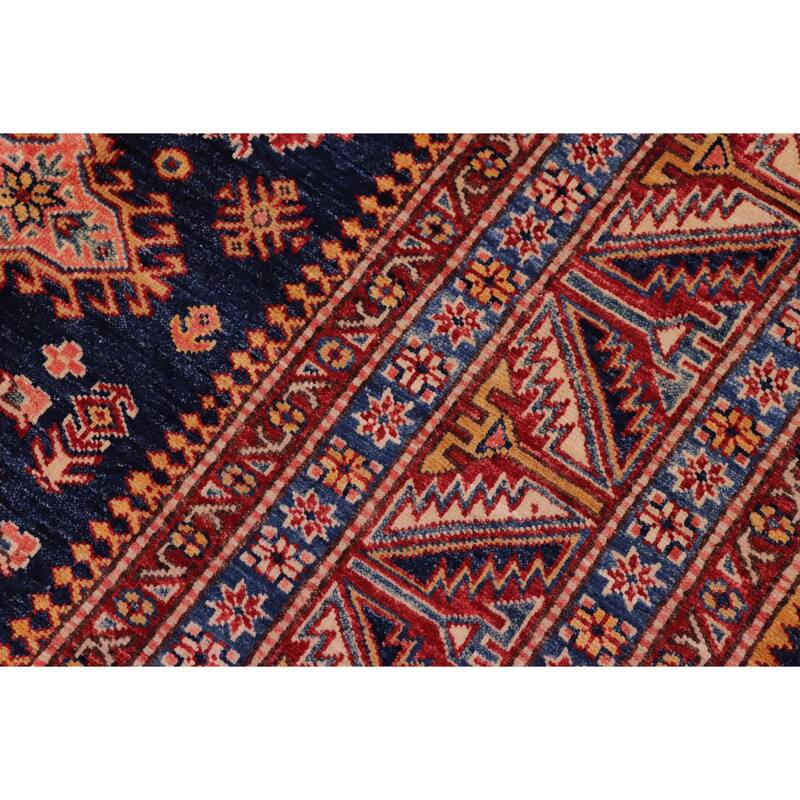 Tribal Super Kazak Paloma Blue/Red Hand Knotted Wool Rug - 8'3'' x 9'9''