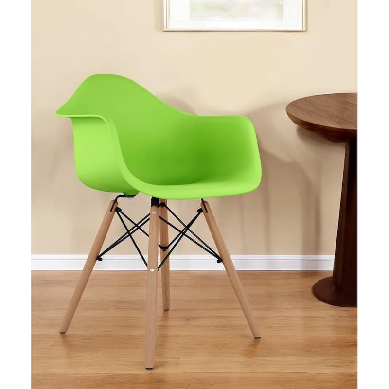 Green And Natural Heavy Duty Plastic And Solid Wood Dining Arm Chair - Single