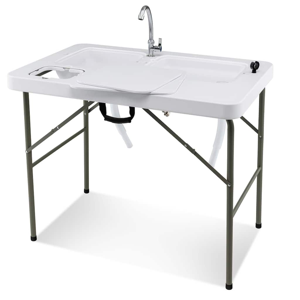 Costway Folding Fish Cleaning Table with 2 Built-in Sinks & - See Details