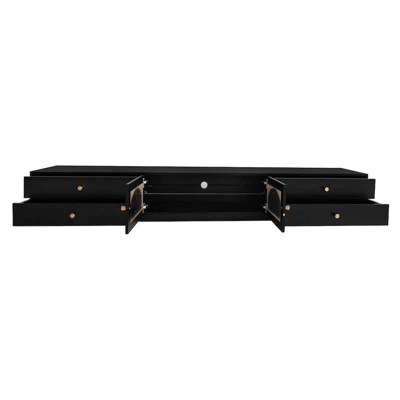Roomfitters Elegant TV Stand with Fluted Glass Doors, Spacious Media Console with Multiple Storage Options for TVs up to 95"