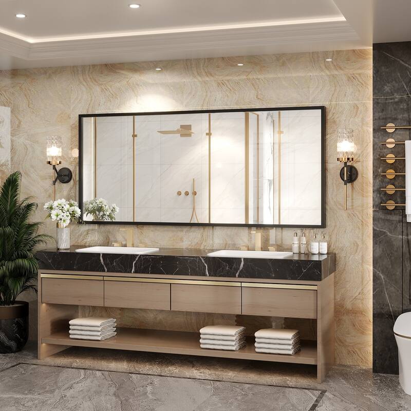 Tempered Glass and Metal Framed French Cleat Mounted Wall Bathroom / Vanity Mirror