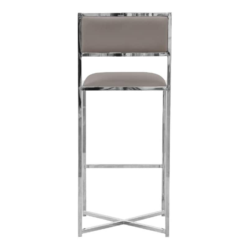 Eun 30 Inch Vegan Faux Leather Barstool, Chrome Base, Set of 2, Gray