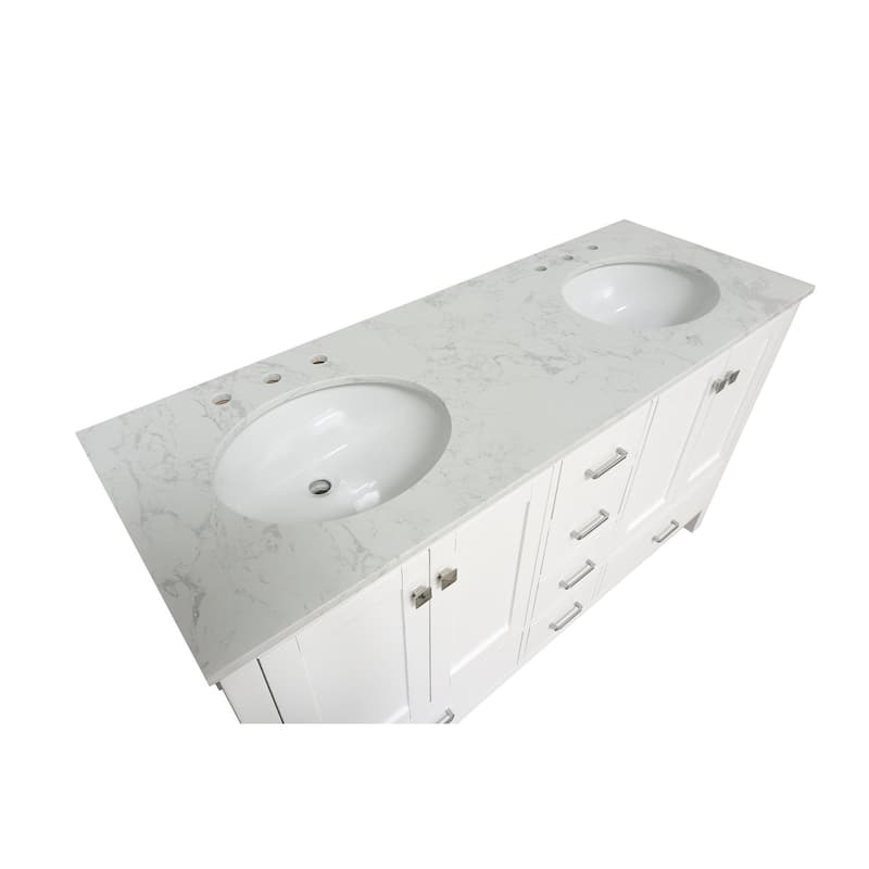 KitchenBathCollection Horizon 60" Double Bathroom Vanity with Engineered Carrara Top