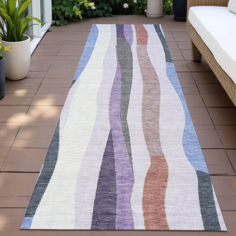Machine Washable Indoor/Outdoor Modern Stripes Chantille Rug - Lavender - 2'3" x 7'6"
