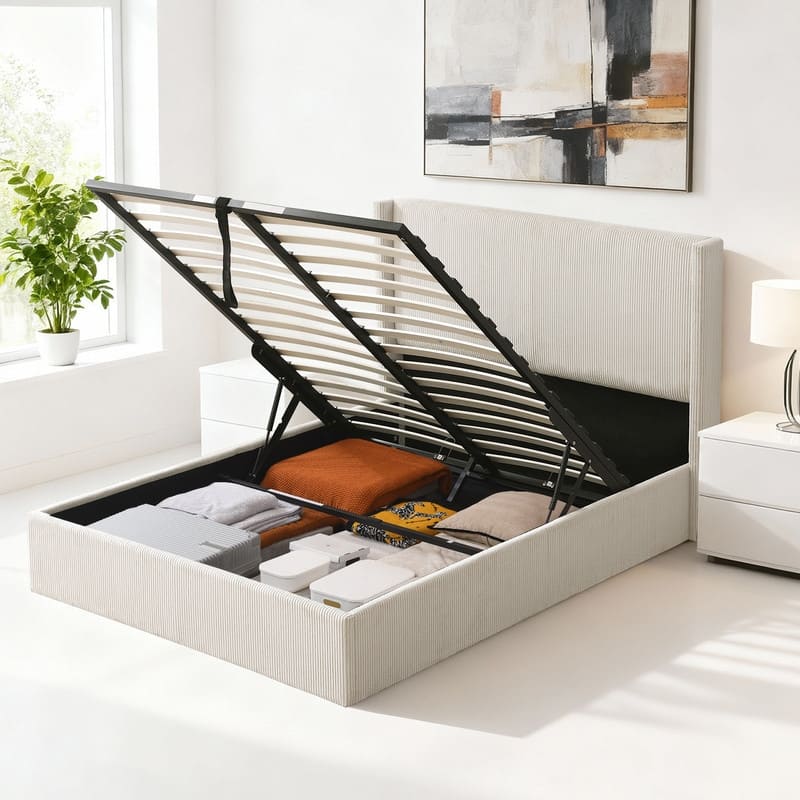 Lift Up Storage Platform Bed with Minimalist Headboard