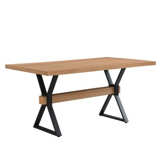 Farmhouse Design Rectangular Dining Table with X-Shaped Legs - Natural ...