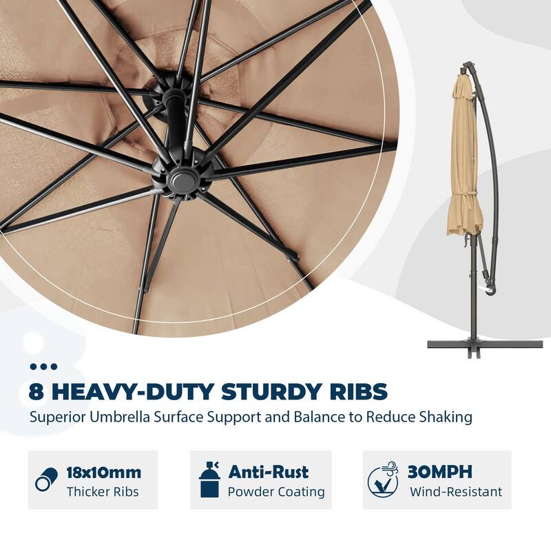 EROMMY 10ft Offset Hanging Umbrella - Easy Tilt, 99.9% UV Protection, Heavy-Duty Iron Frame