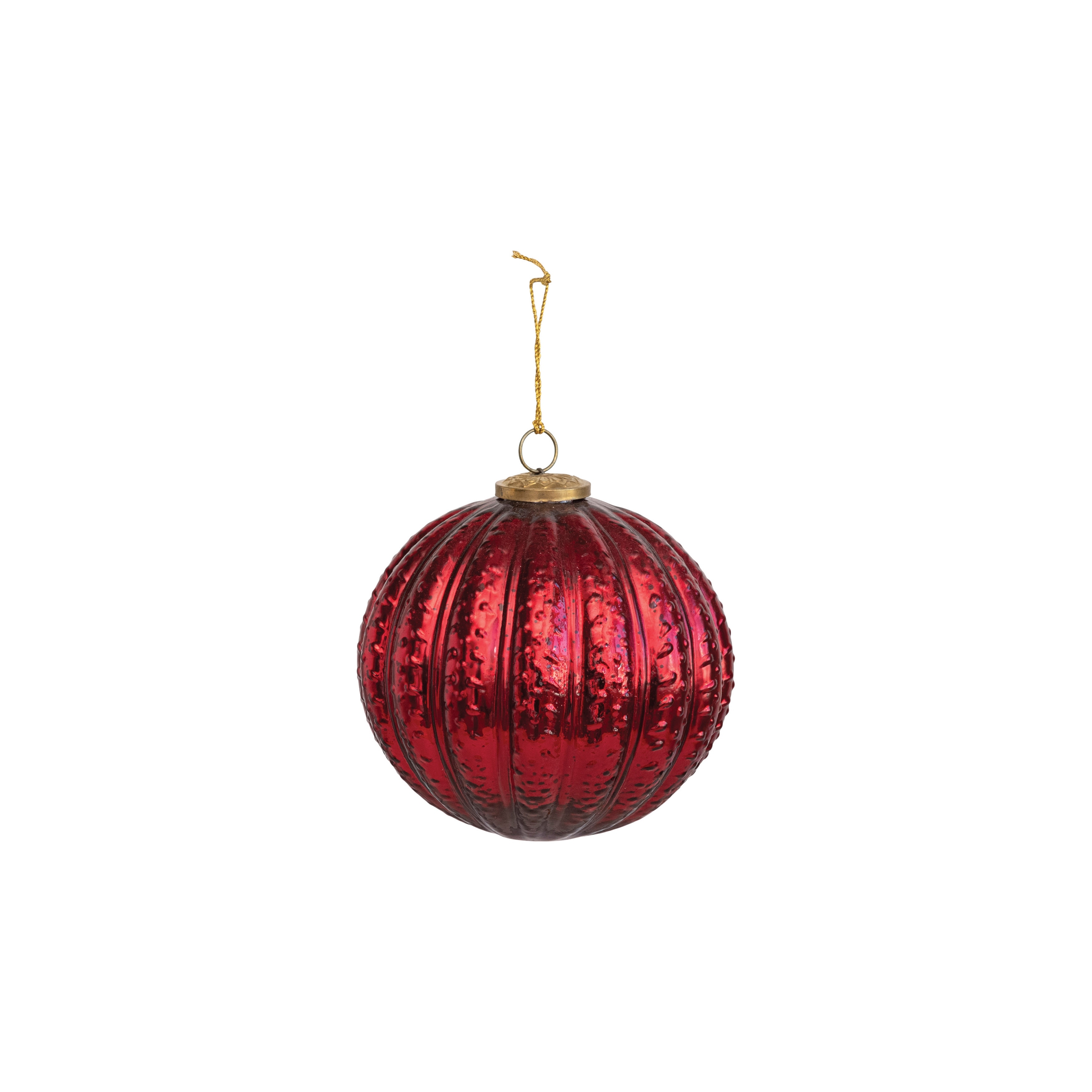 Embossed Glass Ball Ornament - 8.0"L x 8.0"W x 8.0"H