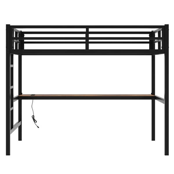 slide 2 of 24, Metal Loft Bed with Power Outlet and LED Lighted, Space-Saving