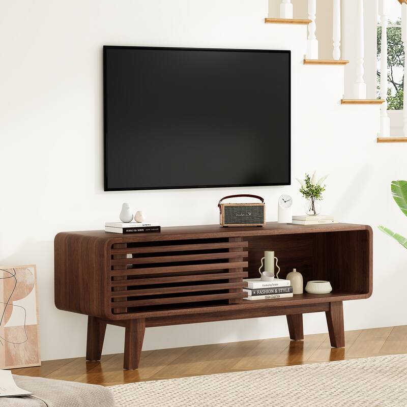 TV Stand for TV Up to 59 Inch, Entertainment Center with Storage Cabinet and Sliding Door