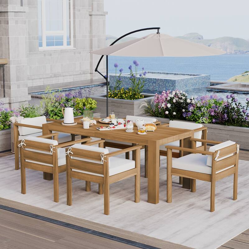 7-Piece Outdoor Dining Set, 72.8" Table and Cushions for Backyard