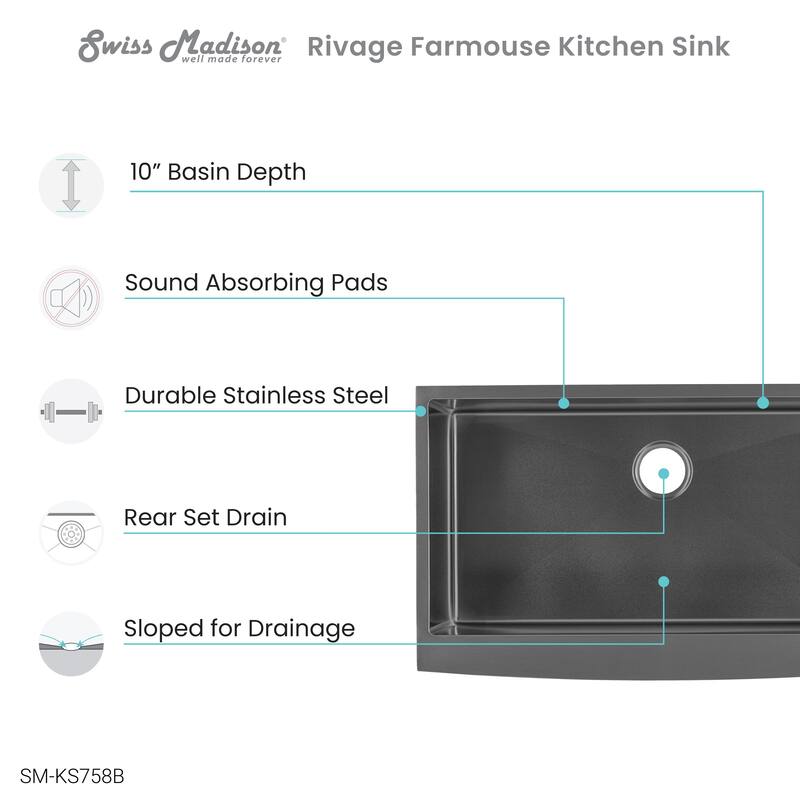 Rivage 33 x 21 Single Basin Farmhouse Kitchen Sink