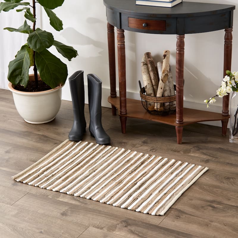 Stonewash Blue Slim Stripe Cotton Chindi Rug 2Ft 3Inx6Ft