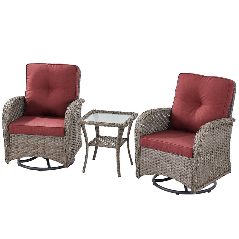 Outdoor Swivel Gliders Chair with Tempered Glass Side Table