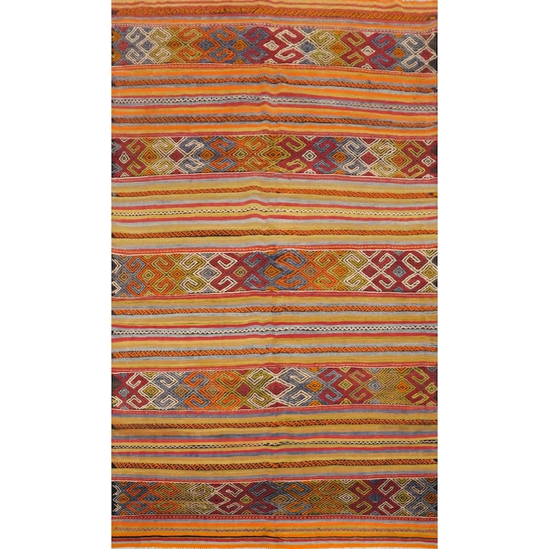 Hand Woven Oriental 100% Wool Carpet Southwestern Tribal Multi-Colored Kilim Area Rug - 10' 4'' X 6' 1''