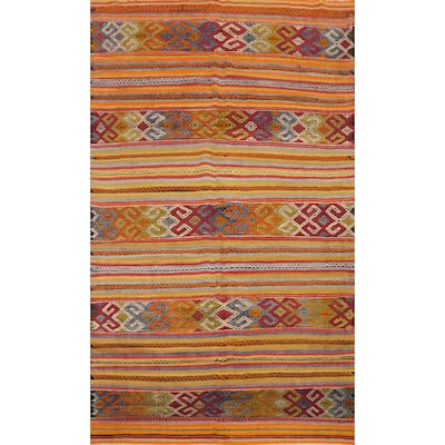 Hand Woven Oriental 100% Wool Carpet Southwestern Tribal Multi-Colored Kilim Area Rug - 10' 4'' X 6' 1''