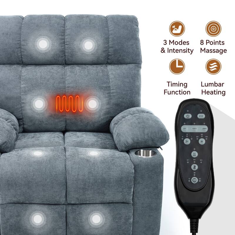 Dual Motor Infinite Position Power Lift Recliner Chair Heavy Duty Motion Mechanism with Massage and Heating, Dual Cup Holders