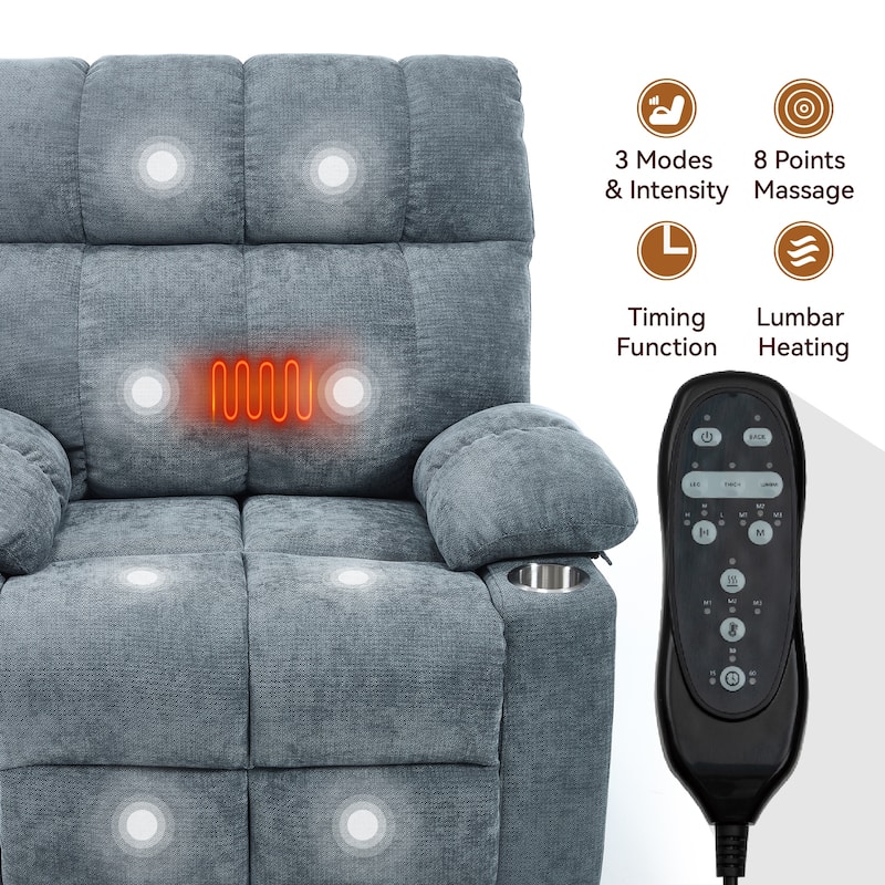 Oversized Chenille Power Lift Recliner with Dual Cup Holders
