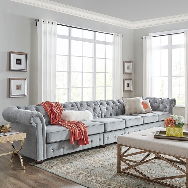Knightsbridge Light-grey Extra Long Chesterfield Sofa by iNSPIRE Q