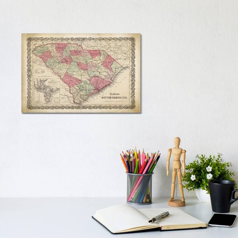 iCanvas "South Carolina Map, 1865" by PatentPrintStore Canvas Print - 8x12x0.75
