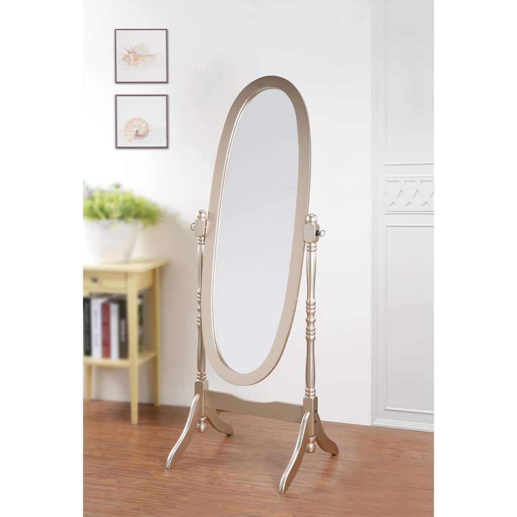 Traditional Queen Anna Style Wood Floor Cheval Mirror, Gold Finish