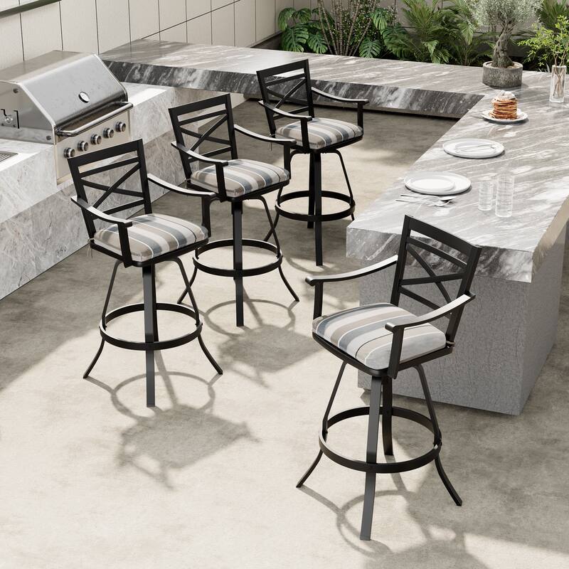 Pellebant Patio Outdoor Indoor Aluminum Swivel Bar Stools Dining Chairs with Sunbrella Cushion