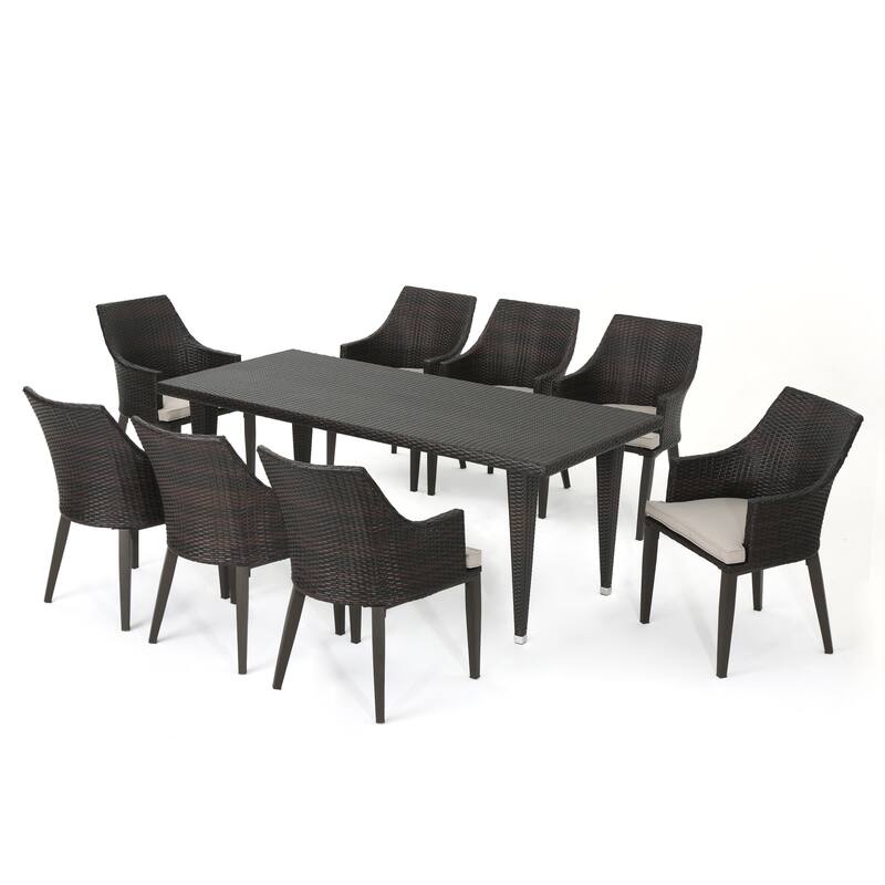 Lenox Outdoor 9-piece Rectangular Wicker Dining Set with Cushions by Christopher Knight Home