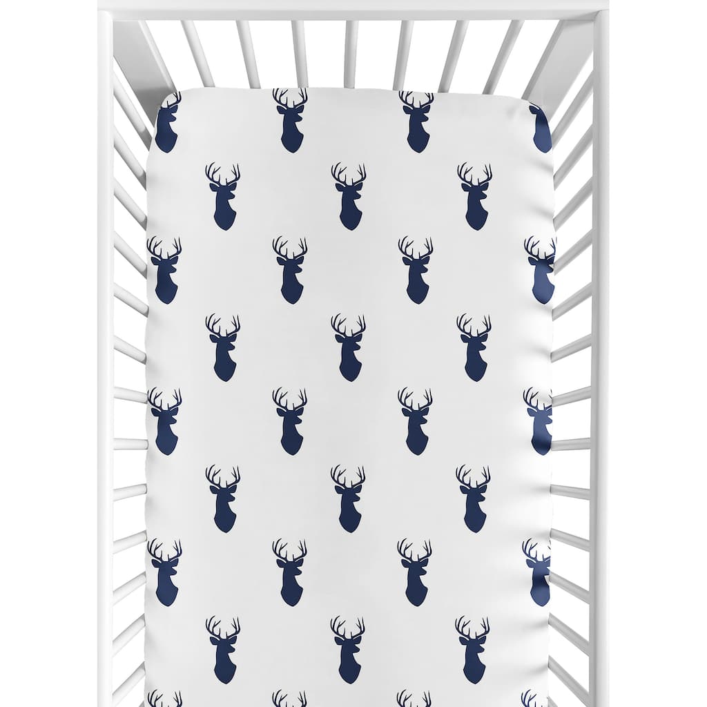 Sweet Jojo Designs Fitted Crib Sheet for the Navy and White Woodland Deer Collection
