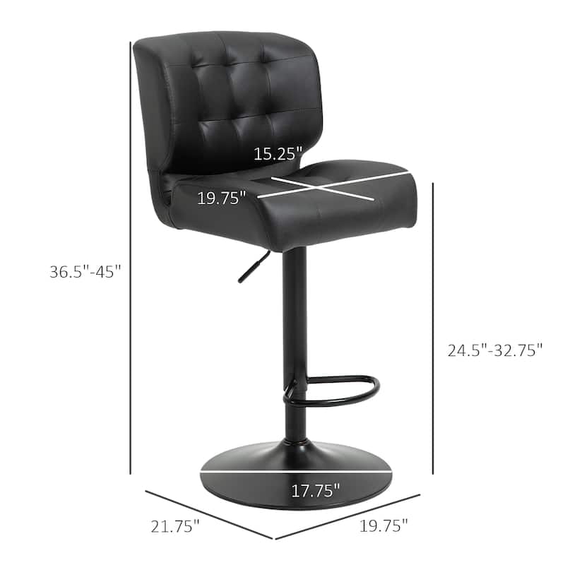 HOMCOM Set of 2 Bar Height Chairs with Adjustable Seat Height, Thick Padded Cushion and Metal Footrest for Home Bar