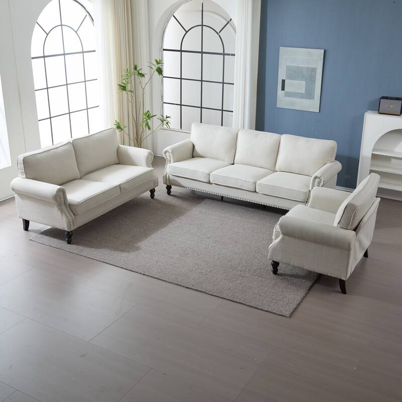 Faux Leather Upholstered Sofa, Deep Seat Sofa with Rolled Arms & Nailhead Trim, 2 Seater Sofa with Wooden Legs