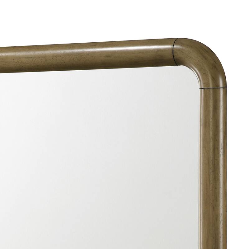 Deon Dresser Mirror, Brown Wood, Round Frame with Curved Top, 37 Inch - Nutmeg Brown