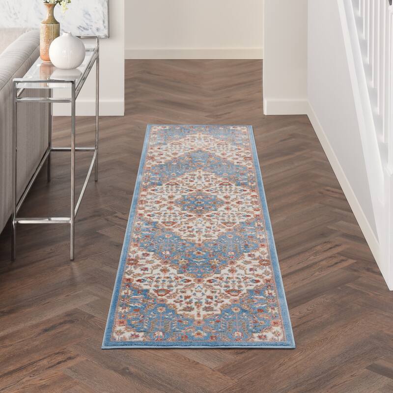 Nourison Elation Persian Medallion Area Rug - 2'3" x 7'6" Runner - Ivory Blue - Rectangle